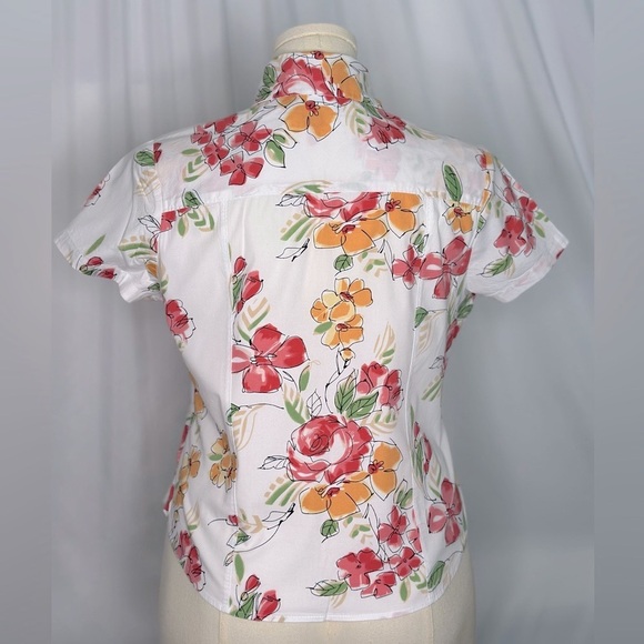 Karen Scott White Pink Short Sleeve Button Down Shirt (831) - Picture 2 of 10